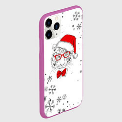 Чехол iPhone 11 Pro матовый Новогодний тигр летящие снежинки, цвет: 3D-фиолетовый — фото 2