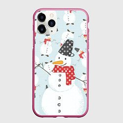 Чехол iPhone 11 Pro матовый Снежный снеговик, цвет: 3D-малиновый