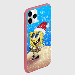 Чехол iPhone 11 Pro матовый НОВОГОДНИЙ ГУБКА БОБ КВАДРАТНЫЕ ШТАНЫ, цвет: 3D-малиновый — фото 2