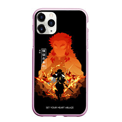 Чехол iPhone 11 Pro матовый Ренгоку Кенджуро пылай клинок демонов, цвет: 3D-розовый