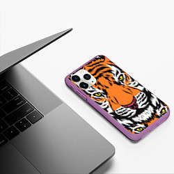 Чехол iPhone 11 Pro матовый ТИГР СИМВОЛ НОВОГО ГОДА 2022 TIGER, цвет: 3D-фиолетовый — фото 2