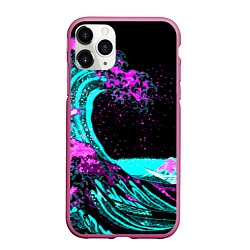 Чехол iPhone 11 Pro матовый НЕОНОВАЯ ЯПОНИЯ, ВОЛНА, ФУДЗИЯМА NEON JAPAN, цвет: 3D-малиновый