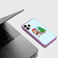 Чехол iPhone 11 Pro матовый Новогодний Единорог Dabbing, цвет: 3D-фиолетовый — фото 2