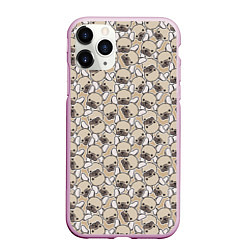 Чехол iPhone 11 Pro матовый Щенки Бульдога, цвет: 3D-розовый