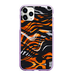 Чехол iPhone 11 Pro матовый Окрас тигра, цвет: 3D-сиреневый
