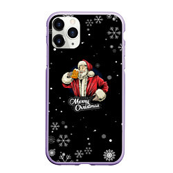 Чехол iPhone 11 Pro матовый Merry Christmas Санта с пивом, цвет: 3D-светло-сиреневый