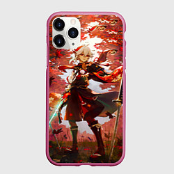 Чехол iPhone 11 Pro матовый Каэдэхара Кадзуха стоит в лесу Genshin Impact, цвет: 3D-малиновый