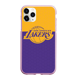 Чехол iPhone 11 Pro матовый LAKERS LINE HEXAGON SPORT, цвет: 3D-розовый