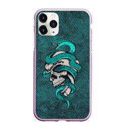 Чехол iPhone 11 Pro матовый SKULL & SNAKE, цвет: 3D-розовый