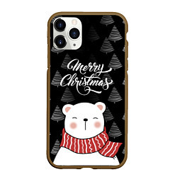 Чехол iPhone 11 Pro матовый MERRY CHRISTMAS BEARS, цвет: 3D-коричневый