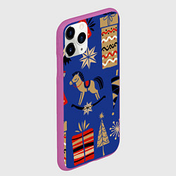 Чехол iPhone 11 Pro матовый Новогодний узор, цвет: 3D-фиолетовый — фото 2