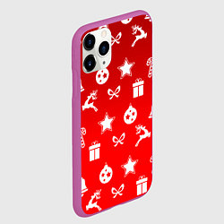 Чехол iPhone 11 Pro матовый Новогодний узор красный градиент, цвет: 3D-фиолетовый — фото 2