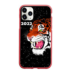 Чехол iPhone 11 Pro матовый Рычащий Тигр и Снегопад 2022, цвет: 3D-красный