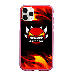 Чехол iPhone 11 Pro матовый Geometry Dash Fire, цвет: 3D-малиновый