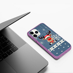 Чехол iPhone 11 Pro матовый New Years Deer, цвет: 3D-фиолетовый — фото 2