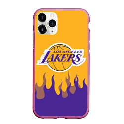 Чехол iPhone 11 Pro матовый LA LAKERS NBA FIRE ЛЕЙКЕРС ОГОНЬ, цвет: 3D-малиновый