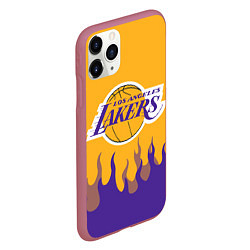 Чехол iPhone 11 Pro матовый LA LAKERS NBA FIRE ЛЕЙКЕРС ОГОНЬ, цвет: 3D-малиновый — фото 2