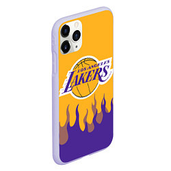 Чехол iPhone 11 Pro матовый LA LAKERS NBA FIRE ЛЕЙКЕРС ОГОНЬ, цвет: 3D-светло-сиреневый — фото 2