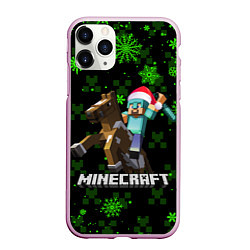 Чехол iPhone 11 Pro матовый MINECRAFT НОВОГОДНИЙ КРИПЕРЫ, цвет: 3D-розовый