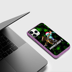 Чехол iPhone 11 Pro матовый MINECRAFT НОВОГОДНИЙ КРИПЕРЫ, цвет: 3D-фиолетовый — фото 2