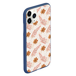 Чехол iPhone 11 Pro матовый Осенние листья паттерн, цвет: 3D-тёмно-синий — фото 2