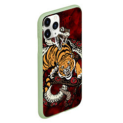 Чехол iPhone 11 Pro матовый Тигр со Змеёй 2022, цвет: 3D-салатовый — фото 2