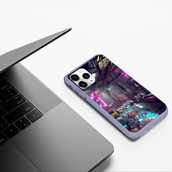Чехол iPhone 11 Pro матовый Городской киберпанк, цвет: 3D-светло-сиреневый — фото 2
