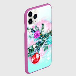 Чехол iPhone 11 Pro матовый Новогодние украшения Елочка, цвет: 3D-фиолетовый — фото 2