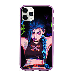 Чехол iPhone 11 Pro матовый LEAGUE OF LEGENDS JINX NEON АРКЕЙН, цвет: 3D-фиолетовый