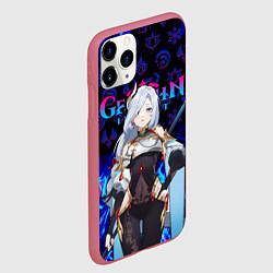 Чехол iPhone 11 Pro матовый ШЕНЬ ХЭ ГЕНШИН ИМПАКТ ГЕРОИНЯ НЕОНОЫЙ ОГОНЬ, цвет: 3D-малиновый — фото 2