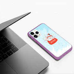 Чехол iPhone 11 Pro матовый Happy New Year - Новогодние котята, цвет: 3D-фиолетовый — фото 2