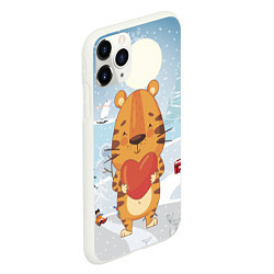 Чехол iPhone 11 Pro матовый Тигренок с большим сердцем, цвет: 3D-белый — фото 2