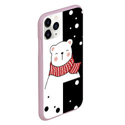 Чехол iPhone 11 Pro матовый ЧЁРНО-БЕЛЫЙ МИШКА, цвет: 3D-розовый — фото 2