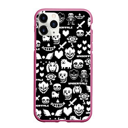 Чехол iPhone 11 Pro матовый UNDERTALE PATTERN БЕЛЫЙ, цвет: 3D-малиновый