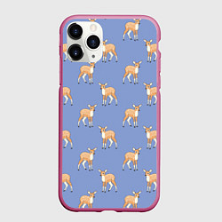 Чехол iPhone 11 Pro матовый Оленята паттерн, цвет: 3D-малиновый