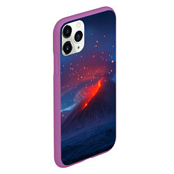 Чехол iPhone 11 Pro матовый Извержение вулкана ночью, цвет: 3D-фиолетовый — фото 2