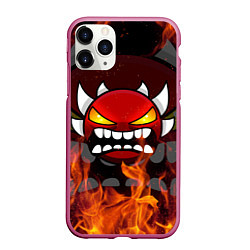 Чехол iPhone 11 Pro матовый GEOMETRY DASH DEMON FIRE SMILE, цвет: 3D-малиновый