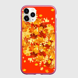Чехол iPhone 11 Pro матовый Кленовый листопад, цвет: 3D-малиновый