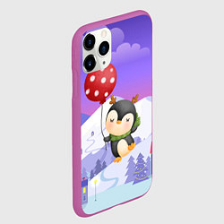 Чехол iPhone 11 Pro матовый Новогодний пингвин с шариком, цвет: 3D-фиолетовый — фото 2