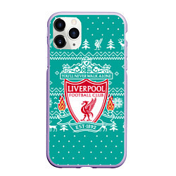 Чехол iPhone 11 Pro матовый НОВОГОДНИЙ СВИТЕР LIVERPOOL, цвет: 3D-светло-сиреневый