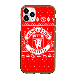 Чехол iPhone 11 Pro матовый FC Manchester United: Новогодний узор