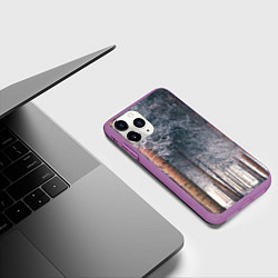 Чехол iPhone 11 Pro матовый Зимний еловый лес, цвет: 3D-фиолетовый — фото 2