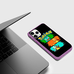 Чехол iPhone 11 Pro матовый Стартовые покемоны - Pokemon, цвет: 3D-фиолетовый — фото 2