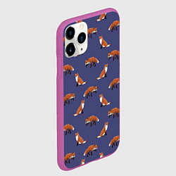 Чехол iPhone 11 Pro матовый Акварельные лисы паттерн, цвет: 3D-фиолетовый — фото 2