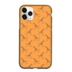 Чехол iPhone 11 Pro матовый Жирафы паттерн, цвет: 3D-коричневый