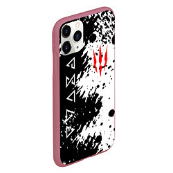 Чехол iPhone 11 Pro матовый The Witcher black & white, цвет: 3D-малиновый — фото 2