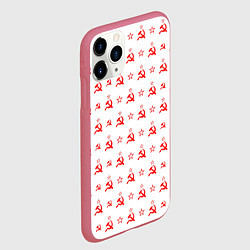 Чехол iPhone 11 Pro матовый Серп и Молот СССР на белом фоне, цвет: 3D-малиновый — фото 2