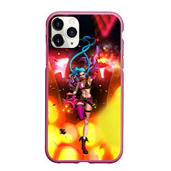 Чехол iPhone 11 Pro матовый ARCANE League Of Legends JINX взрыв, цвет: 3D-малиновый