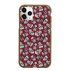 Чехол iPhone 11 Pro матовый Skulls & roses, цвет: 3D-коричневый