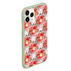 Чехол iPhone 11 Pro матовый Цветы - розы паттерн, цвет: 3D-салатовый — фото 2